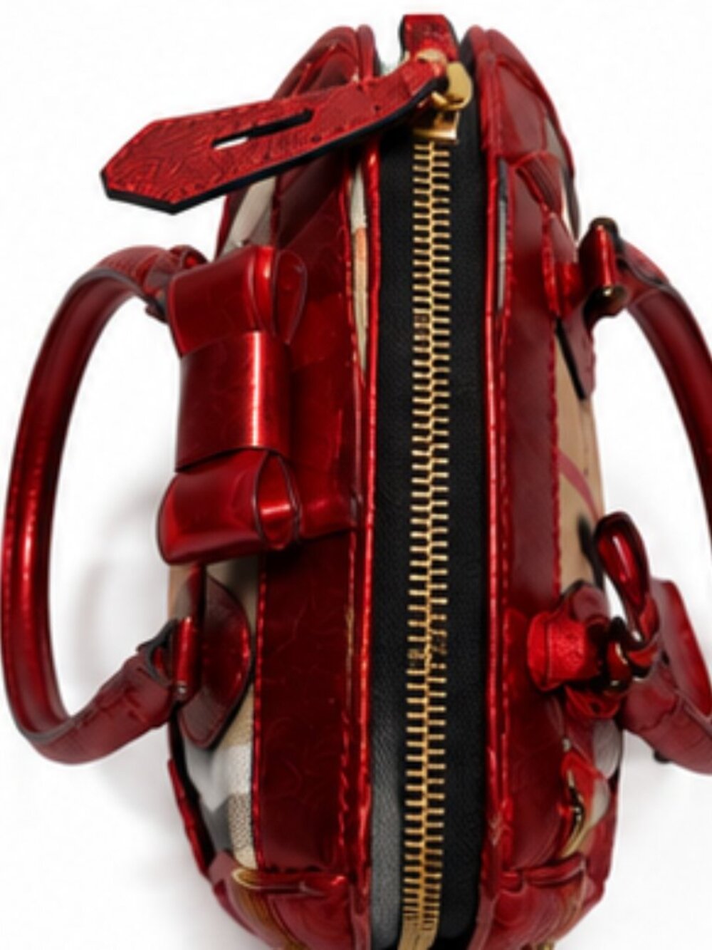 BURBERRY PRORSUM Metallic Red House Check Bowler Satchel - RARE LIMITED EDITION - Picture 6 of 8